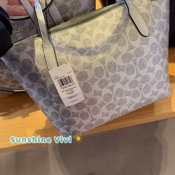 NWT COACH Fiona Zip Tote Bag In Signature Canvas CW396, Gray/Silver - Picture 7 of 8